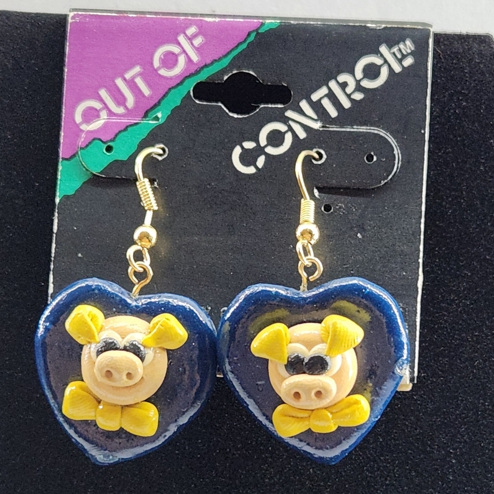 VTG 3D PIG Dangle Earrings By "Out of Control'